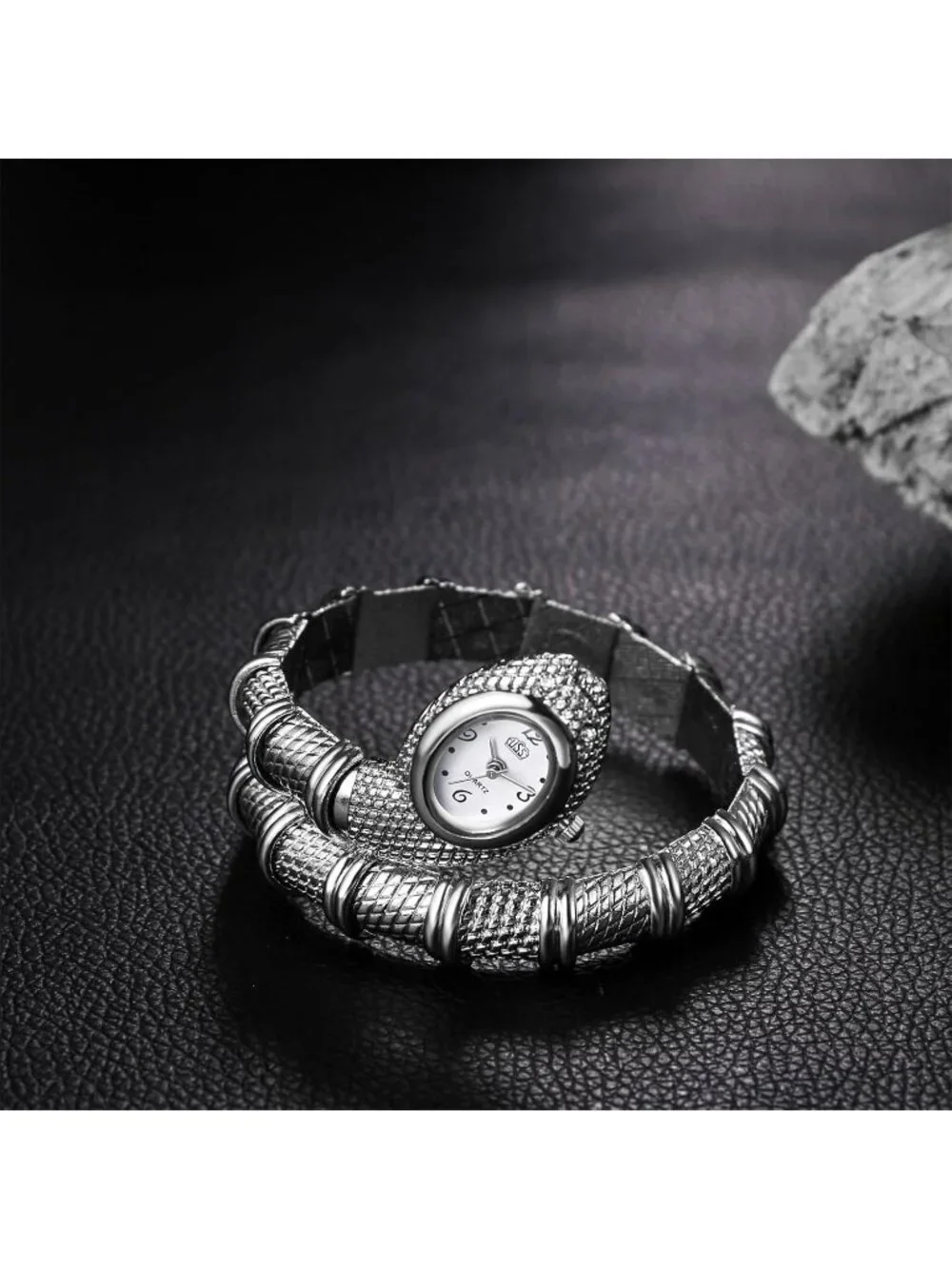 Womens Silver Armband Quartz Hip Hop Wrap Cuff Bracelet Snake Bangle Wrist Watch